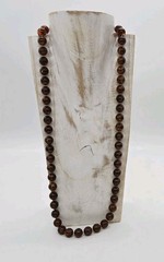 Root beer Amber Brown Lucite Necklace Acrylic Ball Long Vintage 30 in