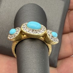 Vtg Lorenzo Sleeping Beauty Turquoise White Topaz Ring Sterling Silver Size 7