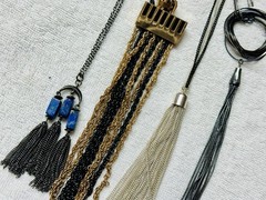 4 Unique Mod Tassel Black / Silver / Gold Tone Pendant Necklace Lot n835