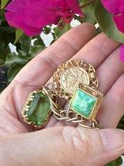 Vintage 50’s-60’s Chunky Charm Bracelet 8″ Medallions Geometric Gold Tone MCM