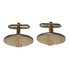 Vintage Swank Gold Tone Oval Disc With Leaf Classic Men’s Cufflinks