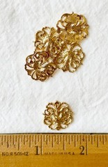 Jewelry Stamping – French raw brass floral cartouche w/14K gold plate – 16 pcs.