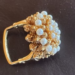 Vendome White Pearl Adjustable Mid Century Brutalist Cocktail Ring