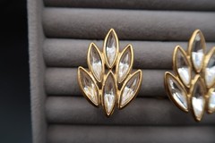 Vtg Yves Saint Laurent Spiked Leaf Design Crystal Earrings Signed Beautiful