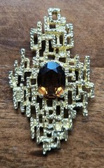RARE PANETTA Brutalist Gold Brooch Pendant Smoky Quartz 1960s Beneditto Panetta