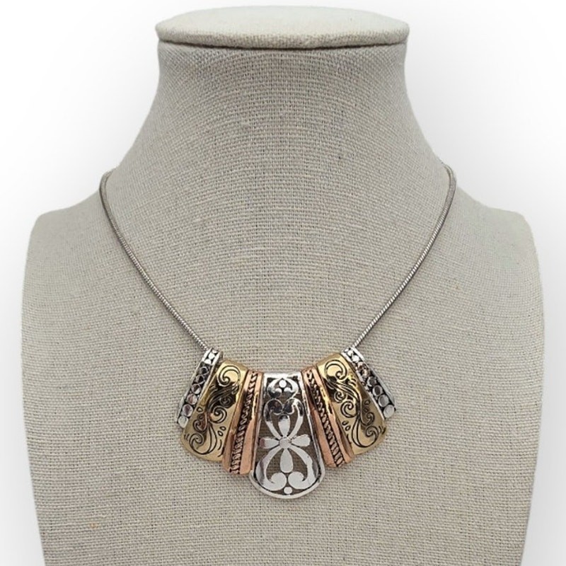 Mixed Metal Filigree Scrollwork Statement Necklace – Elegant Artisan