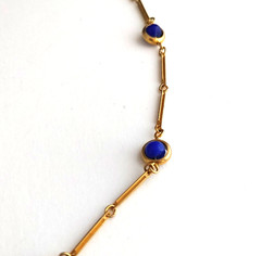 Vintage Gold Tone Long Link Chain Necklace Encased Navy Blue Bead Stations 15”