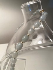 Chinese Export Jade White Lavender Green Knotted Bead Necklace 109.4g 26-1/2”