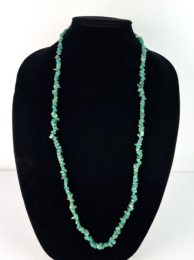 Vtg Green Gemstone Boho Layering Strand necklace faux turquoise? 32 in