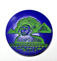 Vintage Czech Egyptian Revival Blue Lapis Glass Sphinx Round Cabochons Cabs 32mm