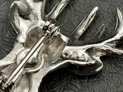 ORA Vintage Art Deco Reindeer Head Small Pin Crystal Rhinestone Ruby Eyes