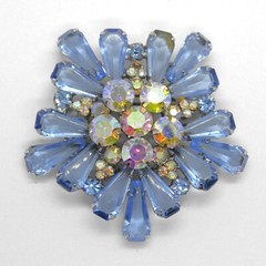 Vintage Juliana DeLizza and Elster Pale Blue AB Pentagon Rhinestone Brooch