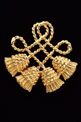 Vintage Gold Knotted Rope Tassel Brooch Pin Celtic Statement Chunky 1980s BinBP