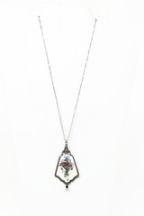 Antique Sterling Silver and Guilloche Enamel Pendant HFB Co. Flower Basket