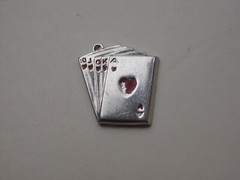 Vintage Sterling Silver Charm Pendant Enamel Royal Heart Flush Playing Card Hand