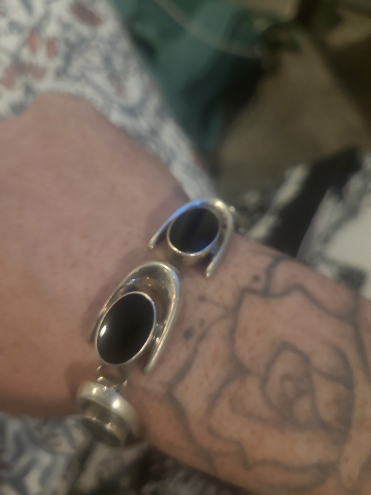NF 925 Vintage Black Onyx Sterling Silver Bracelet Heavy 40 Grams . 7.5 Inches