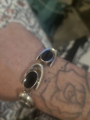 NF 925 Vintage Black Onyx Sterling Silver Bracelet Heavy 40 Grams . 7.5 Inches