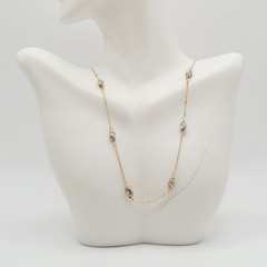 Barrel Pearl Neutral Tone Gold Plated Station Necklace Vtg Korea 24 Inch w Tag