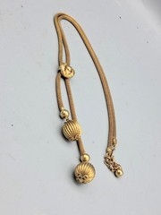 Vintage Coro Craft Gold Tone Mesh Chain Ribed Bead Lariat Style Necklace MCM EUC