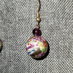 Vintage Chinese Cloisonné Bead Necklace – Pink & Blue Floral on Gold – 26″ L