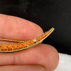 Vintage Crescent Moon Brooch Gold Tone Orange Coral?