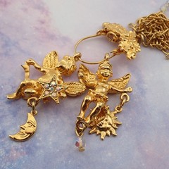 VTG Kirks Folly 2 Angel Removeable Charm Crystal Double Chain 20″ Necklace w Box