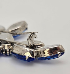 Beautiful Large Silver-Toned Brooch with Brilliant Blue Marquise Rhinestones