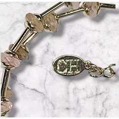 Carolina Herrera Gold Tone Pink Champagne & Amber Crystal Bead Station Necklace
