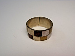 Estate 925 Sterling Silver Checkered 9mm Ring Band Silver Bronze Brass Sz 6 1/4