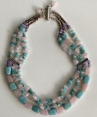 Amazonite & Rose Quartz Gemstone Sterling Silver 925 Multi Strand Necklace 137g