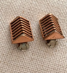Vintage 1958 Mid-Century Copper Necklace & 2 Copper & Enamel Earring Set* Estate