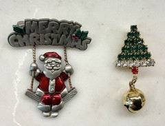 VTG Lot 22 Pins Christmas Holiday Santa Ornament Tree Candle Wreath Stockin Bell