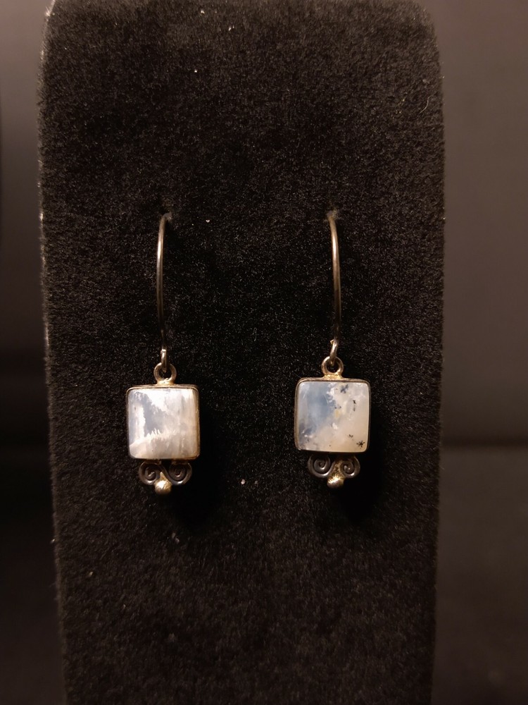 Antique Sterling Gemstone Square Earrings .5 Inches