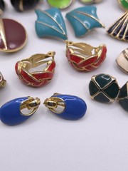 Vtg To Mod Clip On Earring Lot Enamel 15 Pair Colorful