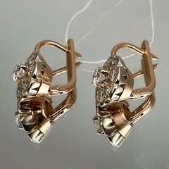 Vintage Original Rose & White Gold Cubic Zirconia Earrings 585 14K 7.36 g. 1990s