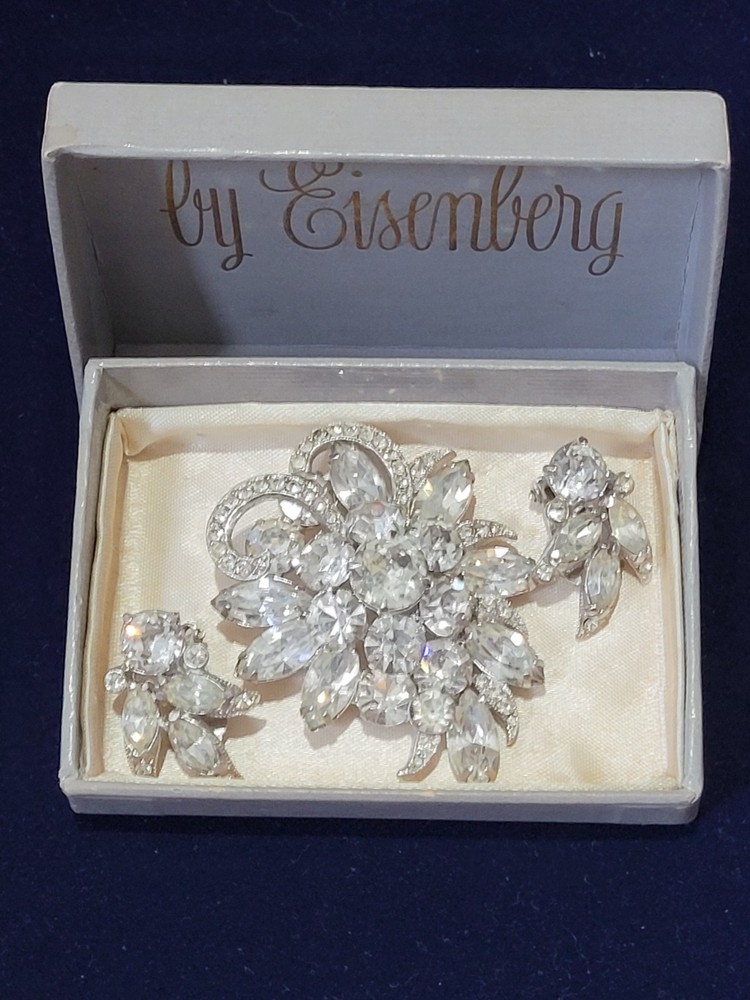 Vintage Eisenberg Ice Brooch Earring Set In Original Box