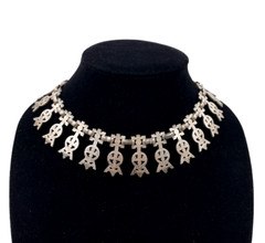 MONET EARLY RARE JUGENDSTIL ART DECO IRON LACE NECKLACE SILVER CLR CHOKER SIGNED