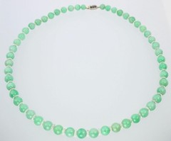Antique Art Deco Gold Sapphire Green Jadeite Jade Rock Crystal Bead Necklace GIA