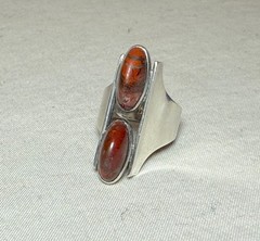 Vintage Sterling Silver red agate Stone Art Deco fine gem Jewelry Ring size 6