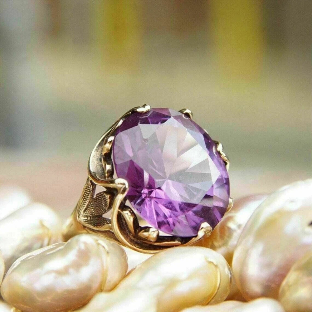3Ct Round Cut Amethyst Women’s Vintage Engagement Ring In 14K Yellow Gold Plated