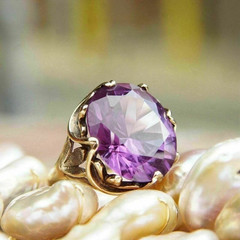 3Ct Round Cut Amethyst Women’s Vintage Engagement Ring In 14K Yellow Gold Plated