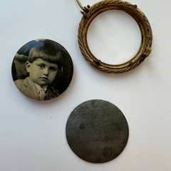 Antique Victorian Tintype Photo Brooch c1885 Ferrotype Portrait Pin Gold C Clasp