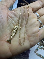 18″ Women’s Sterling Silver Gold Covered 1″ Articulated Fish Pendant Necklace
