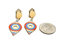 Vintage Clip On Drop Dangle Earrings Red Blue Teardrop Keyhole Rare Fr Ship