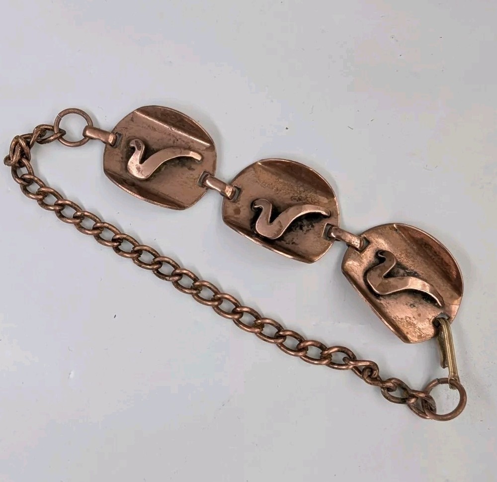 Women’s Vintage Copper Chain 8″ Bracelet W/ Linked Design Disks Native Style