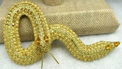 KENNETH J LANE KJL OPAQUE TOPAZ CRYSTAL Serpent Snake BROOCH BOOK PIECE 5″ Rare