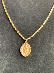 Vintage St Christopher Medal Necklace 23” 1/20 14K Gold Filled Chain Religious