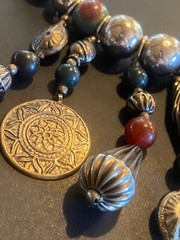 VTG OLD NATURAL STONE SILVER TONE BEAD NECKLACE NATIVE AMERICAN DROP PENDANT