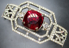 1920’s French Theatrical Red & Sparkling Ice Rhinestone Hinged Bracelet