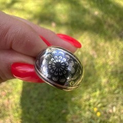 Vintage Soviet USSR 875 Silver Kubachi Niello Gilt Ring Hand Carved Ornate Band